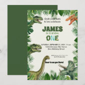 Personalized Dino 1st Birthday Invitation Suite Kaart (Voorkant / Achterkant)