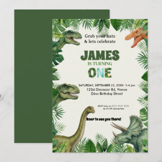Personalized Dino 1st Birthday Invitation Suite Kaart