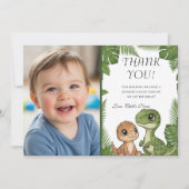 Personalized Dino 1st Birthday Photo Thank You Car Bedankkaart (Voorkant)