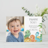 Personalized Dino 1st Birthday Thank You Bedankkaart (Staand voorkant)