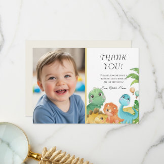 Personalized Dino 1st Birthday Thank You Bedankkaart