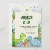 Personalized Dinosaur 1st Birthday Invitation Kaart (Voorkant)