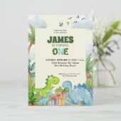 Personalized Dinosaur 1st Birthday Invitation Kaart (Staand voorkant)