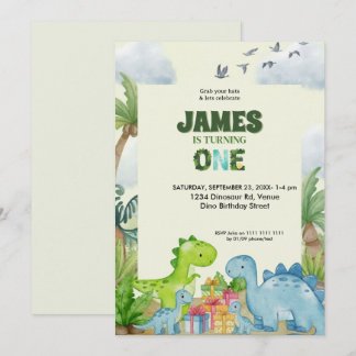 Personalized Dinosaur 1st Birthday Invitation Kaart