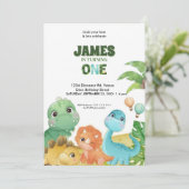 Personalized Dinosaur 1st Birthday Invitation  Kaart (Staand voorkant)