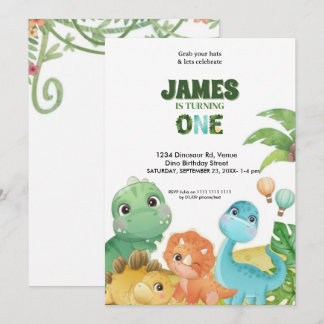 Personalized Dinosaur 1st Birthday Invitation  Kaart