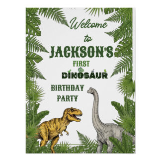 Personalized Dinosaur 1st Birthday Invite & Signs Perfect Poster