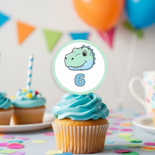 Personalized Dinosaur Age Cupcake Toppers | Dino  Ronde Sticker