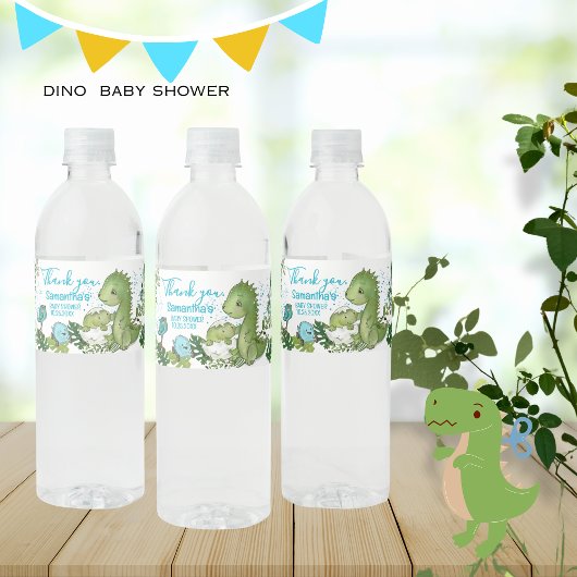 Personalized Dinosaur Baby Shower Waterfles Etiket