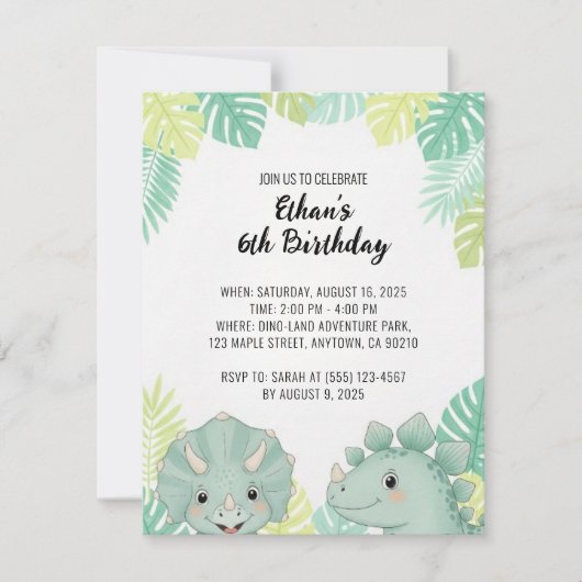 Personalized Dinosaur Birthday Invitation | Dino  Kaart (Voorkant)