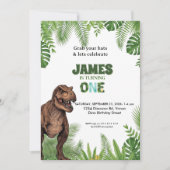 Personalized Dinosaur Jungle 1st Birthday Invite Kaart (Voorkant)