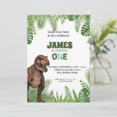 Personalized Dinosaur Jungle 1st Birthday Invite Kaart (Staand voorkant)