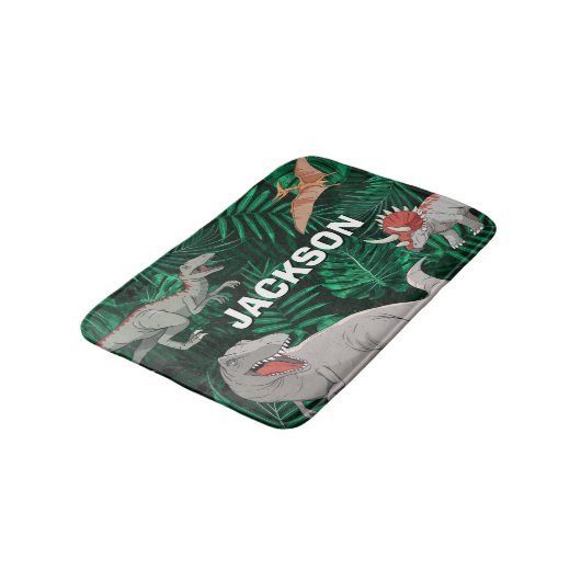 Personalized Dinosaur Kids Dino Jurassic Trex Boy Badmat (Gekanteld)