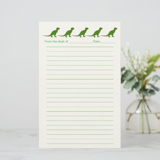 Personalized Dinosaur Lined Stationery for Kids Briefpapier (Staand voorkant)