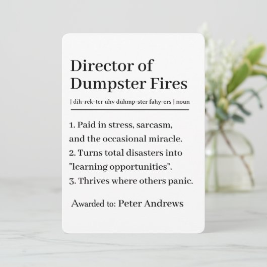 Personalized Director of Dumpster Fires Card Kaart (Staand voorkant)