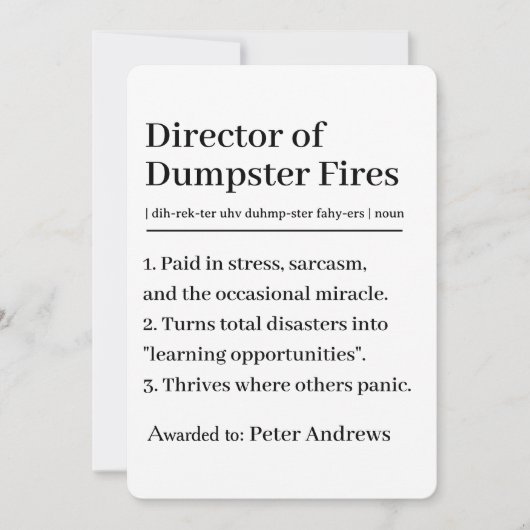 Personalized Director of Dumpster Fires Card Kaart (Voorkant)