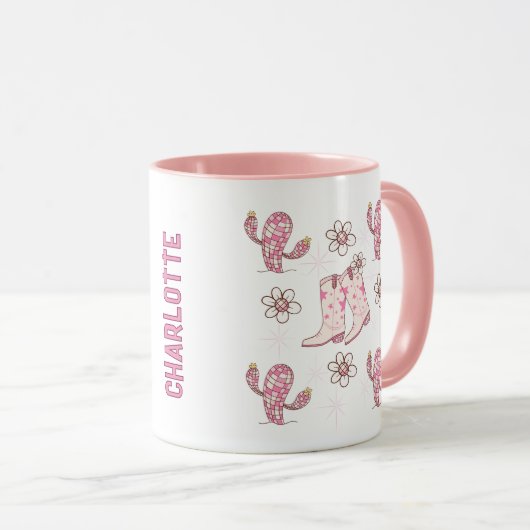 Personalized Disco Cowgirl Boot and Cactus Coffee Mok (Voorkant rechts)