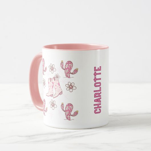Personalized Disco Cowgirl Boot and Cactus Coffee Mok (Voorkant links)