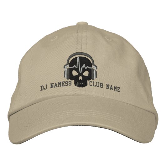 Personalized DJ Skull Jouw naam Club Embroidery Geborduurde Pet (Voorkant)