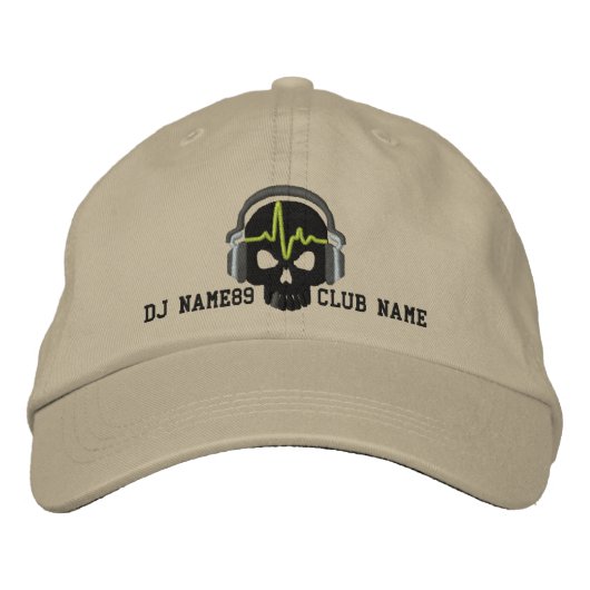 Personalized DJ Skull Jouw naam Club Embroidery Pet (Voorkant)