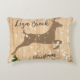 Personalized doe Christmas bauble wooden backgroun Accent Kussen