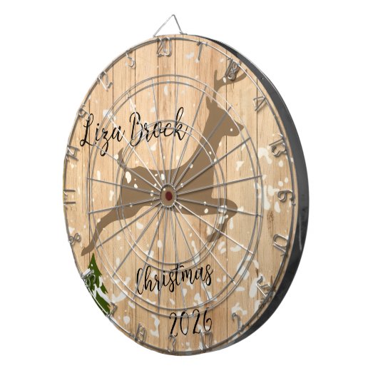 Personalized doe Christmas bauble wooden backgroun Dartbord (Voorkant Rechts)