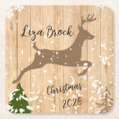 Personalized doe Christmas bauble wooden backgroun Kartonnen Onderzetters (Voorkant)