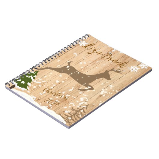 Personalized doe Christmas bauble wooden backgroun Notitieboek (Linkerzijde)