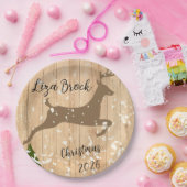 Personalized doe Christmas bauble wooden backgroun Papieren Bordje (Feest)