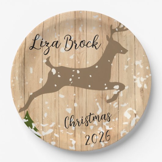 Personalized doe Christmas bauble wooden backgroun Papieren Bordje (Voorkant)
