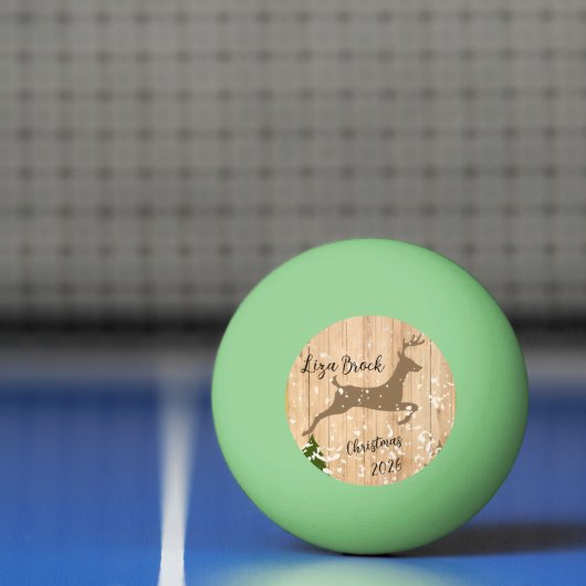 Personalized doe Christmas bauble wooden backgroun Pingpongbal (Net)