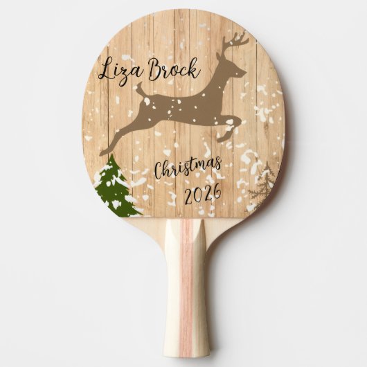 Personalized doe Christmas bauble wooden backgroun Tafeltennisbatje (Voorkant)