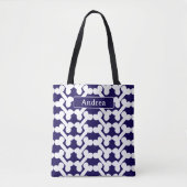 Personalized Dog Bone Pattern Navy White Modern  Tote Bag (Voorkant)