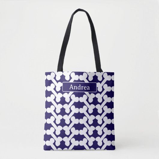 Personalized Dog Bone Pattern Navy White Modern Tote Bag (Voorkant)