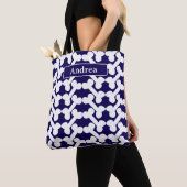 Personalized Dog Bone Pattern Navy White Modern Tote Bag (Dichtbij)