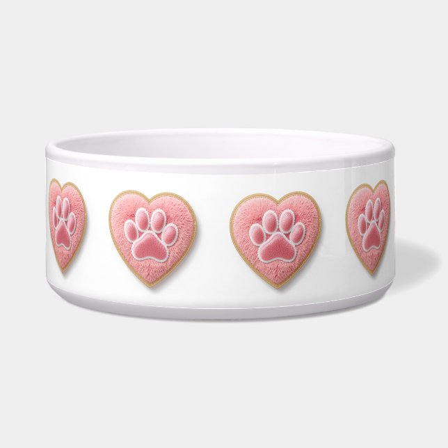 Personalized Dog Bowl | Pet Mom Chenille Paw Print Voerbakje (Voorkant)