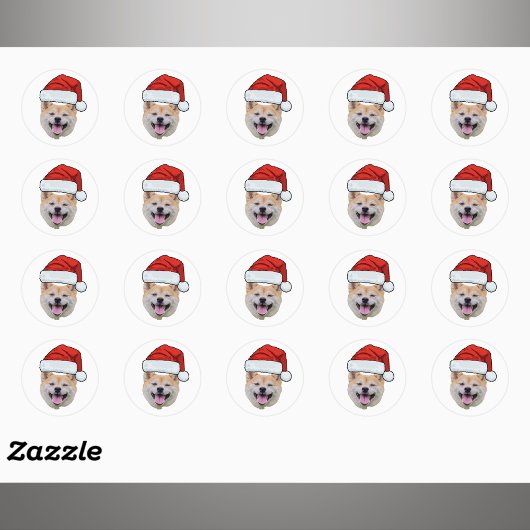 Personalized Dog Face Photo Santa Hat Christmas Ronde Sticker