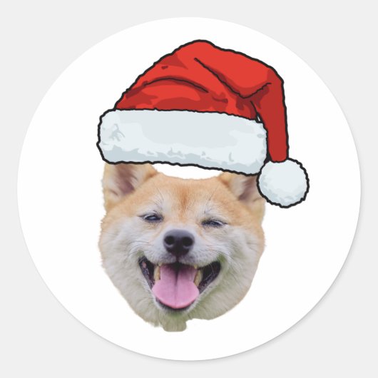 Personalized Dog Face Photo Santa Hat Christmas Ronde Sticker (Voorkant)