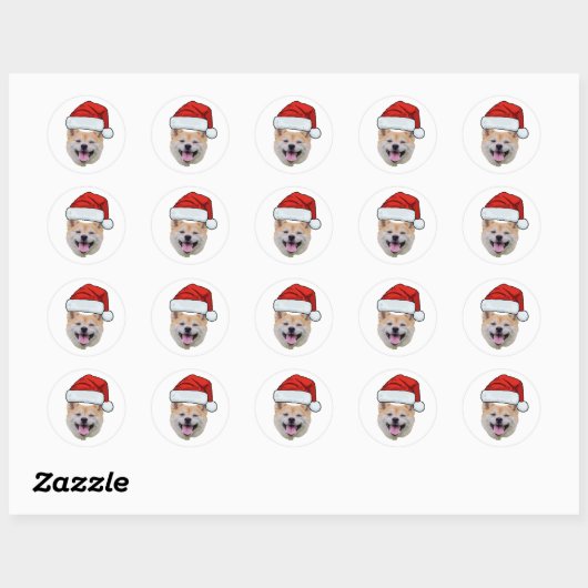 Personalized Dog Face Photo Santa Hat Christmas Ronde Sticker (Vel)