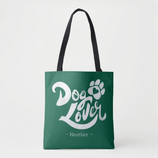 Personalized Dog Lover Hand-Lettered Green Tote Bag (Voorkant)