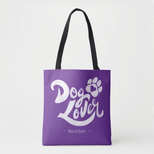 Personalized Dog Lover Hand-Lettered Purple Tote Bag (Voorkant)
