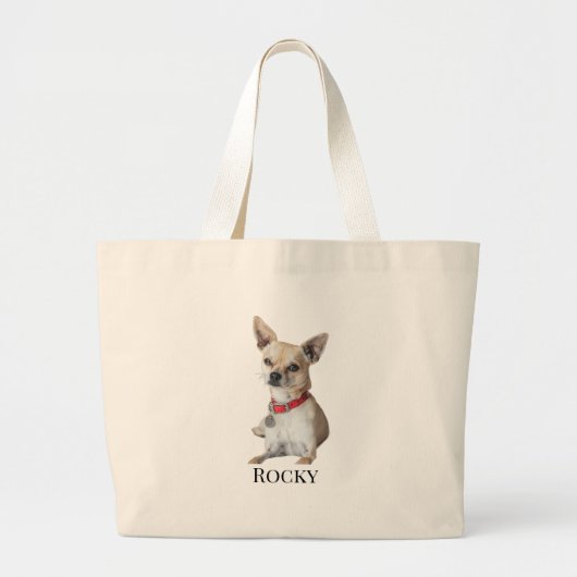 Personalized Dog Photo | Custom Pet Name  Grote Tote Bag (Voorkant)