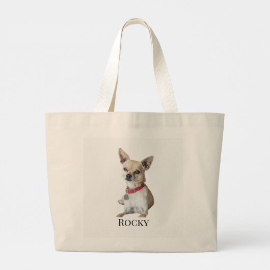 Personalized Dog Photo | Custom Pet Name Grote Tote Bag (Achterkant)