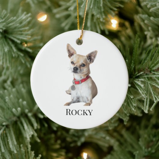 Personalized Dog Photo | Custom Pet Name  Keramisch Ornament (Boom)
