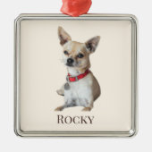 Personalized Dog Photo | Custom Pet Name  Metalen Ornament (Voorkant)