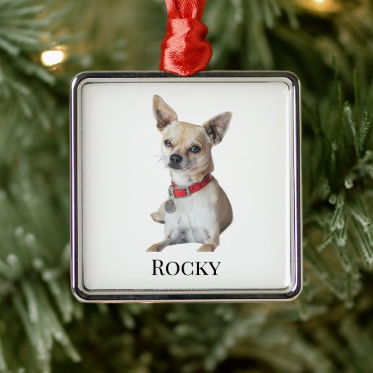Personalized Dog Photo | Custom Pet Name  Metalen Ornament (Boom)
