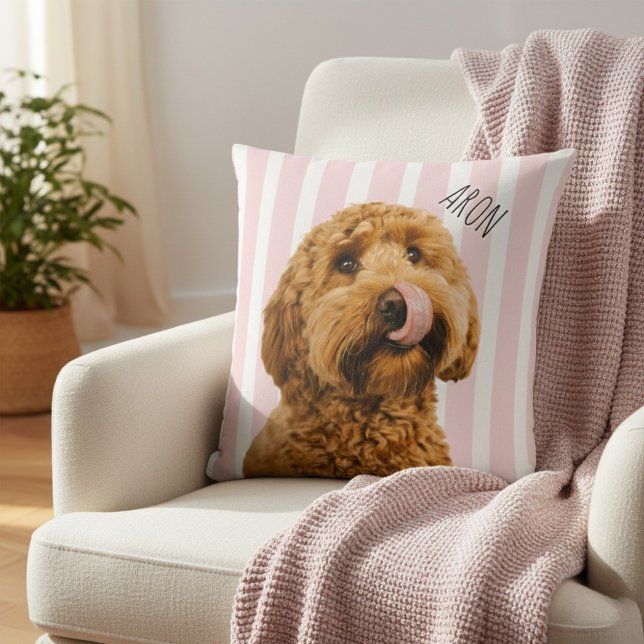 Personalized Dog Photo | Custom Pet Name Pink Kussen (Creator heeft geüpload)