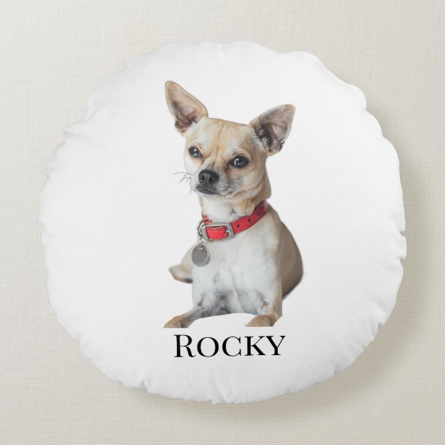 Personalized Dog Photo | Custom Pet Name  Rond Kussen (Voorkant)