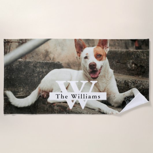 Personalized Dog Photo Family name Strandlaken (Voorkant)
