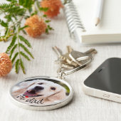 Personalized Dog Photo Love Heart Hi Dad Text Sleutelhanger (Zijkant)